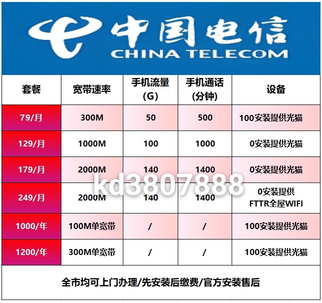 珠海電信寬帶價格表
